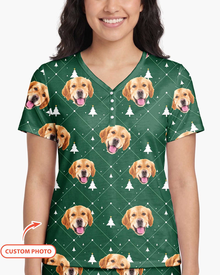 Custom Photo With Christmas Pattern Pajamas Bamboo Women Short Sleeve Short Pajama Set