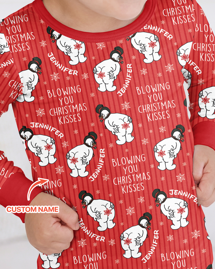 Blowing You Christmas Kisses Bamboo Two Piece Long Sleeve Pajama Set