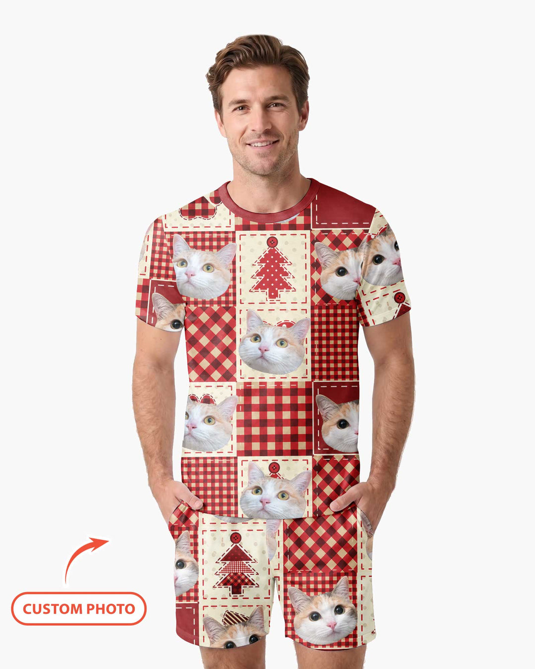 Christmas Ugly Pet Bamboo Men Short Sleeve Short Pajama Set
