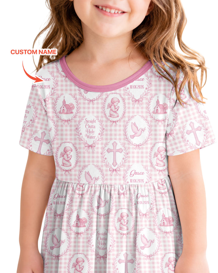Custom Name Baptism Straight Outta Holy Water Bamboo Twirl Dress