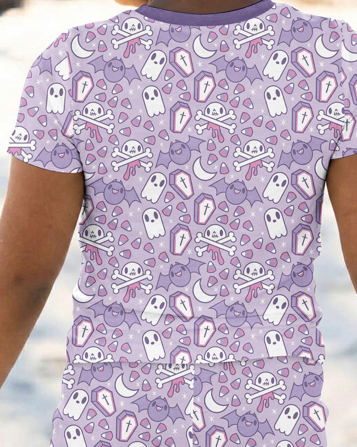 Cute Ghost Halloween Pastel Purple Spooky Bamboo Two Piece Short Sleeve Pajama Set