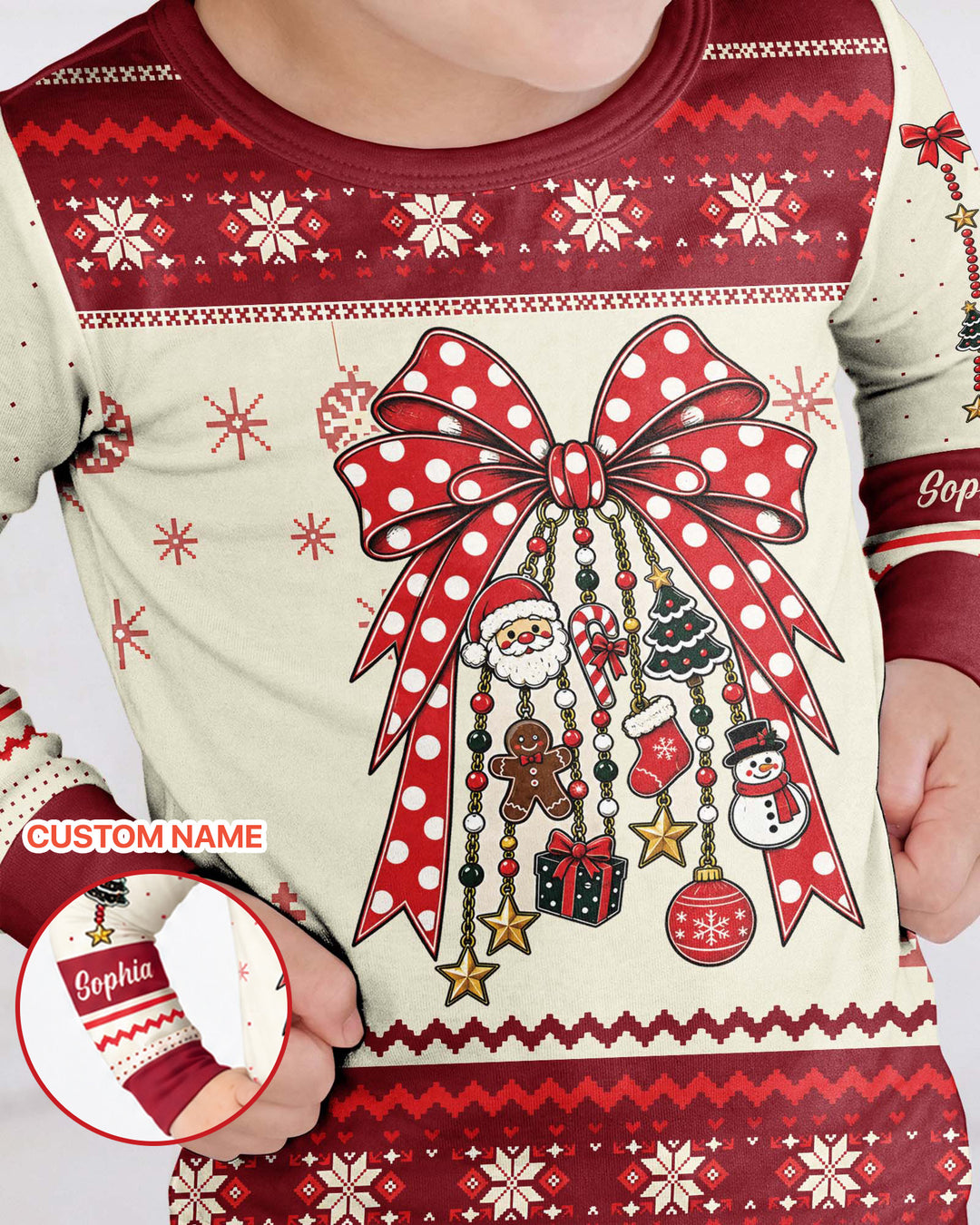 Custom Name Christmas Charm Bamboo Two Piece Long Sleeve Pajama Set
