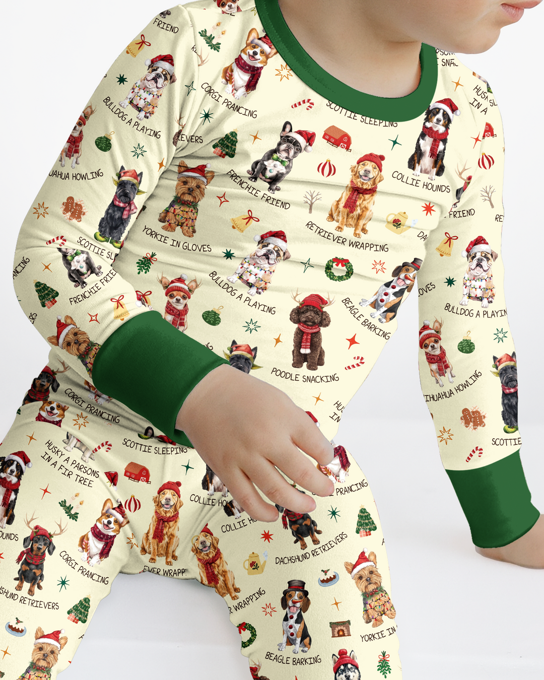 Retro 12 Dogs of Christmas Bamboo Two Piece Long Sleeve Pajama Set