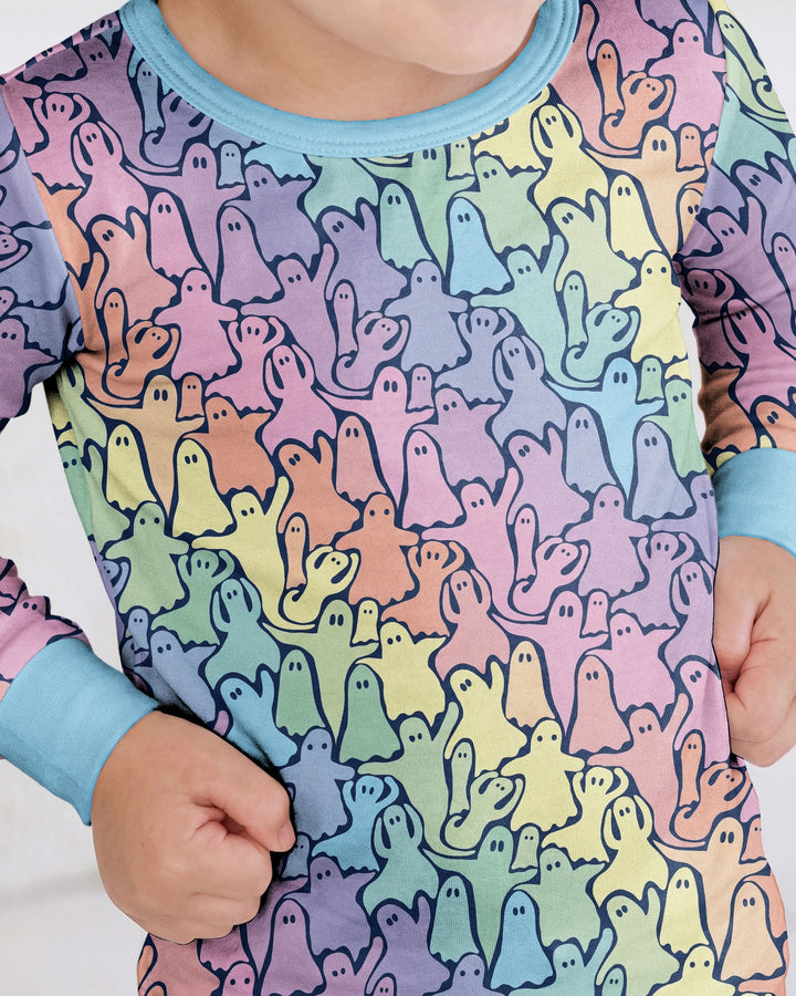 Pastel Rainbow Ghost Halloween Bamboo Two Piece Long Sleeve Pajama Set