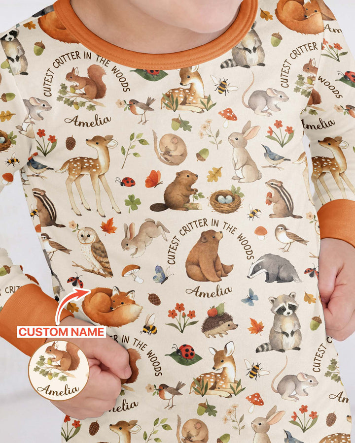 Cutest Critter In The Woods Custom Name Bamboo Two Piece Long Sleeve Pajama Set