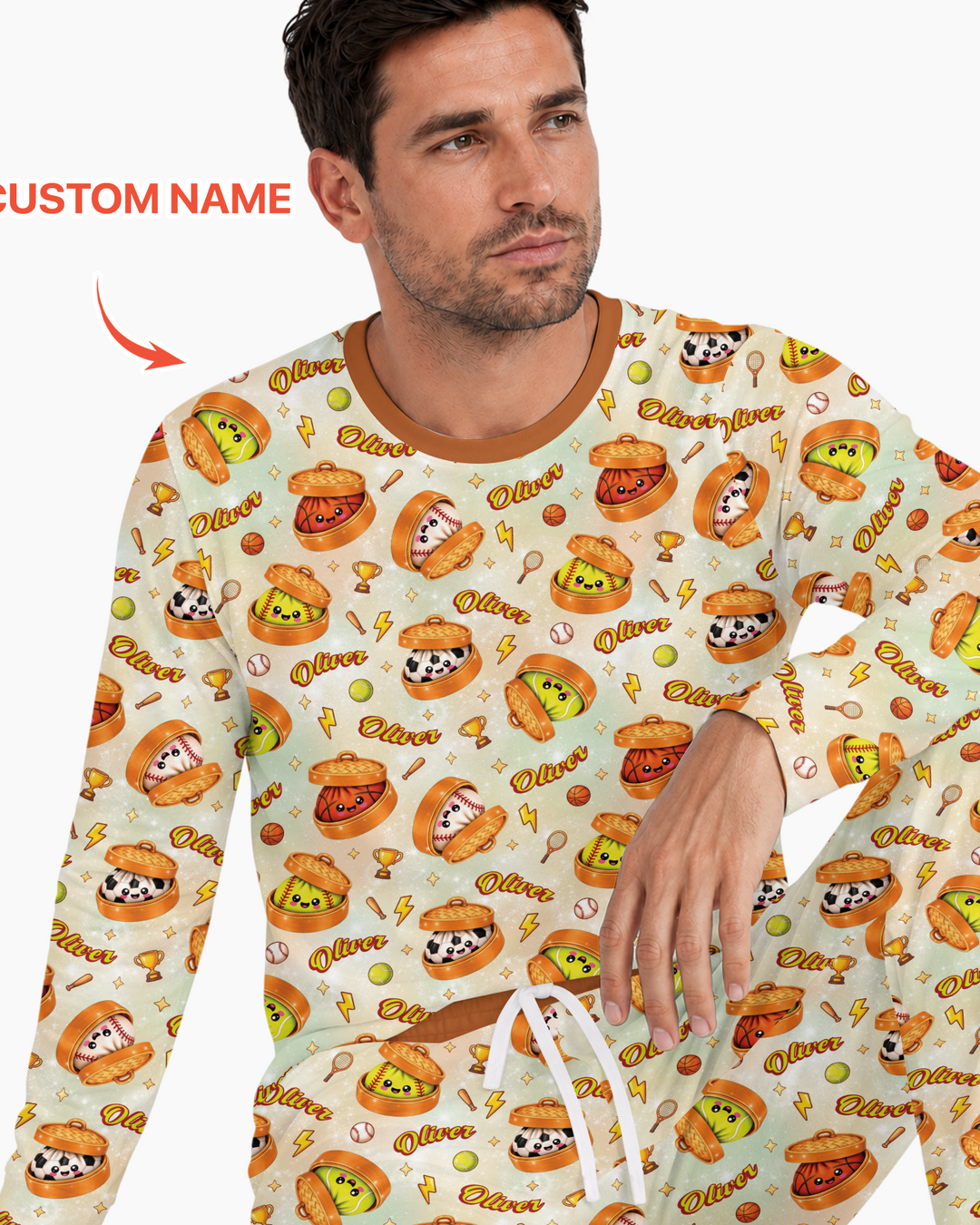 Custom Name Sports Dumpling Bamboo Men's Pajama Set