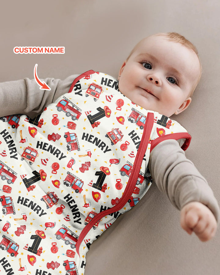 Custom Name Fire Truck Birthday Boy Bamboo Sleep Bag