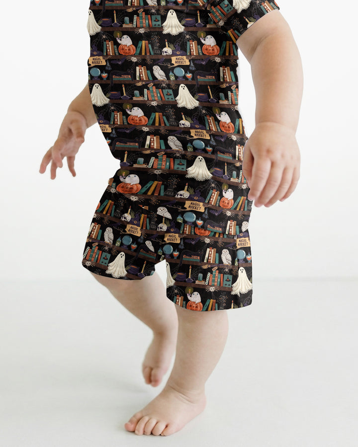 Cute Ghost Witchy Halloween Magic Library Bamboo Two Piece Short Sleeve Shorts Pajama Set