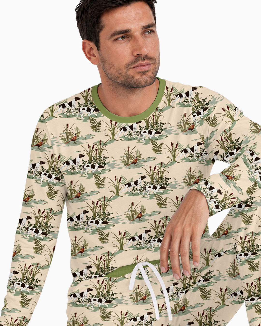 Vintage Pheasant & Hunting Dog Field Family Matching Bamboo Men's Pajama Set