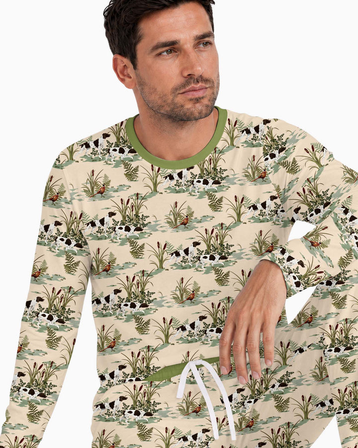 Vintage Pheasant & Hunting Dog Field Family Matching Bamboo Men's Pajama Set