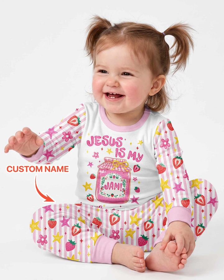 Custom Name Jesus is My Strawberry Jam Bamboo Two Piece Long Sleeve Pajama Set