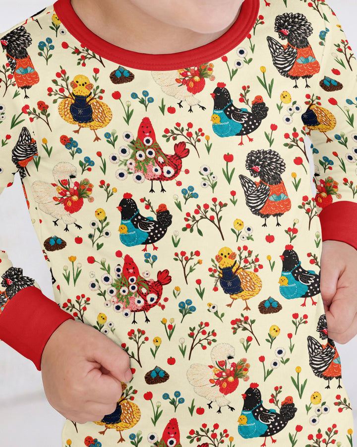 Chicken Garden Bamboo Two Piece Long Sleeve Pajama Set