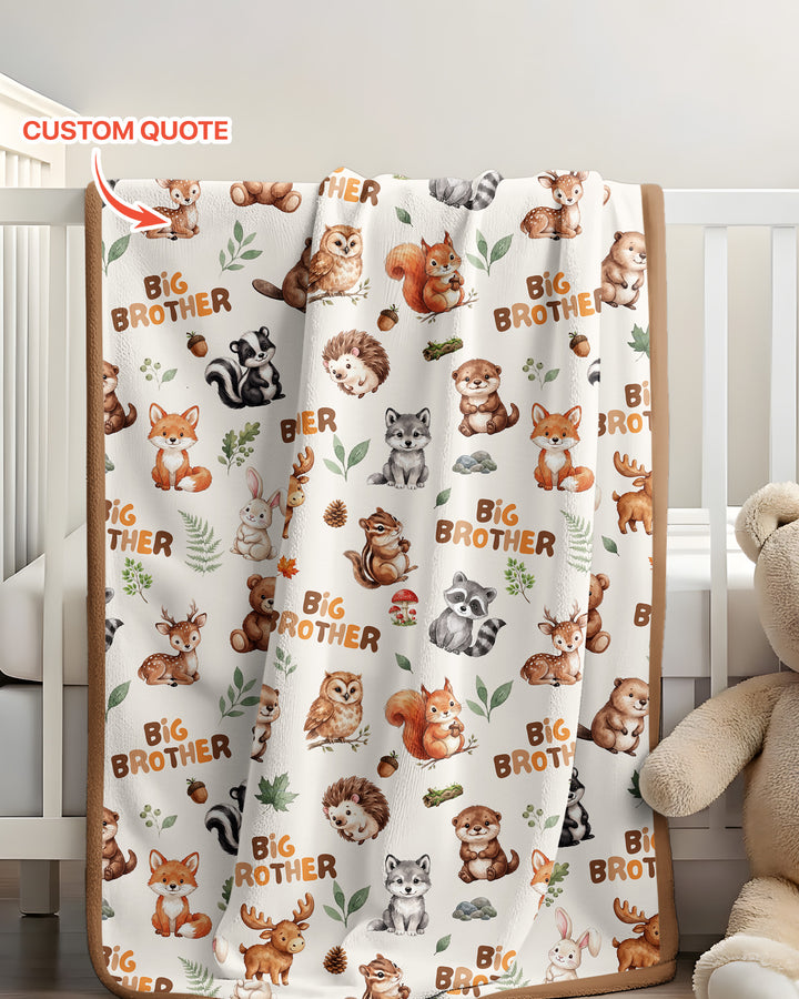 Custom Quote Woodland Animal Matching Sibling Bamboo Blanket