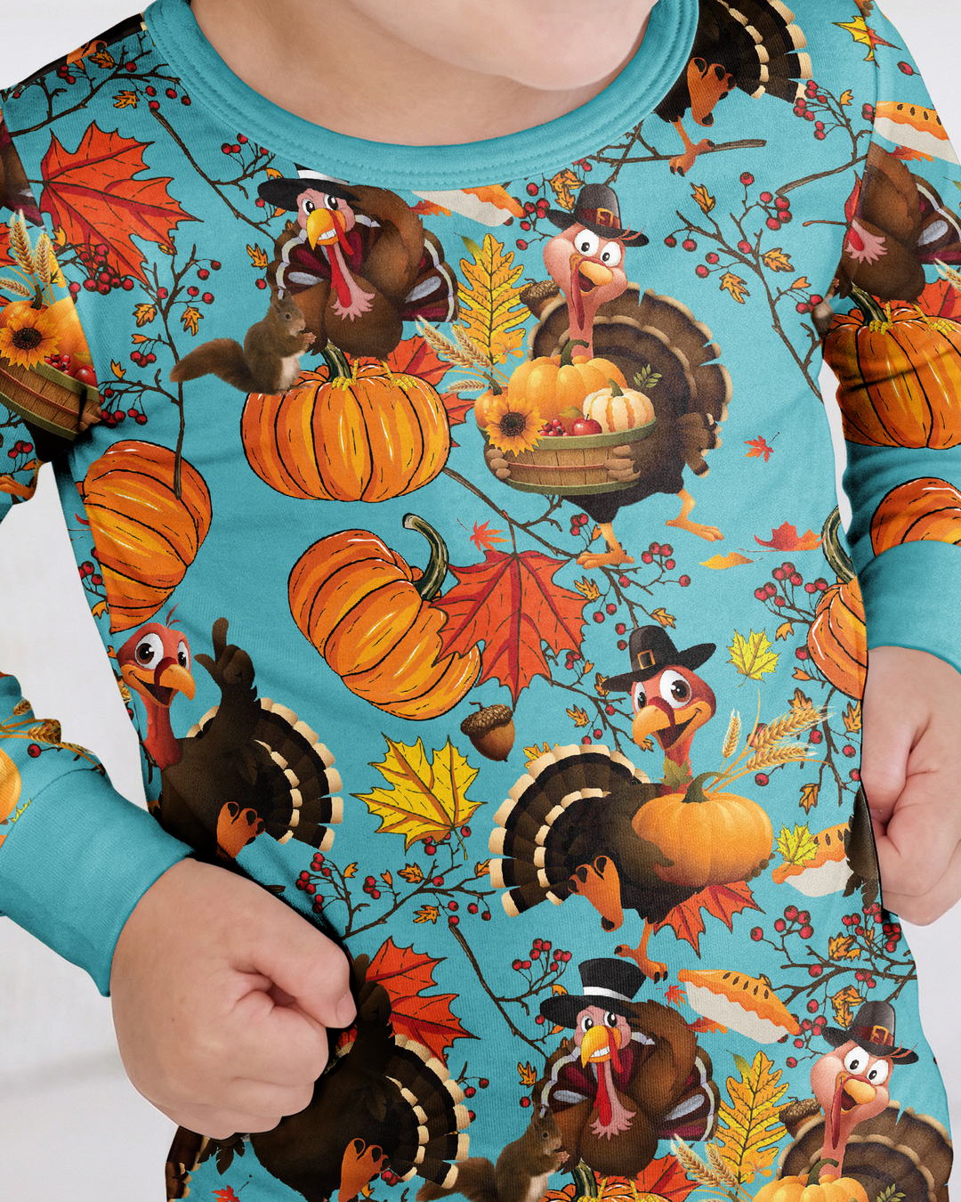 Autumn Turkey Chicken Bamboo Two Piece Long Sleeve Pajama Set