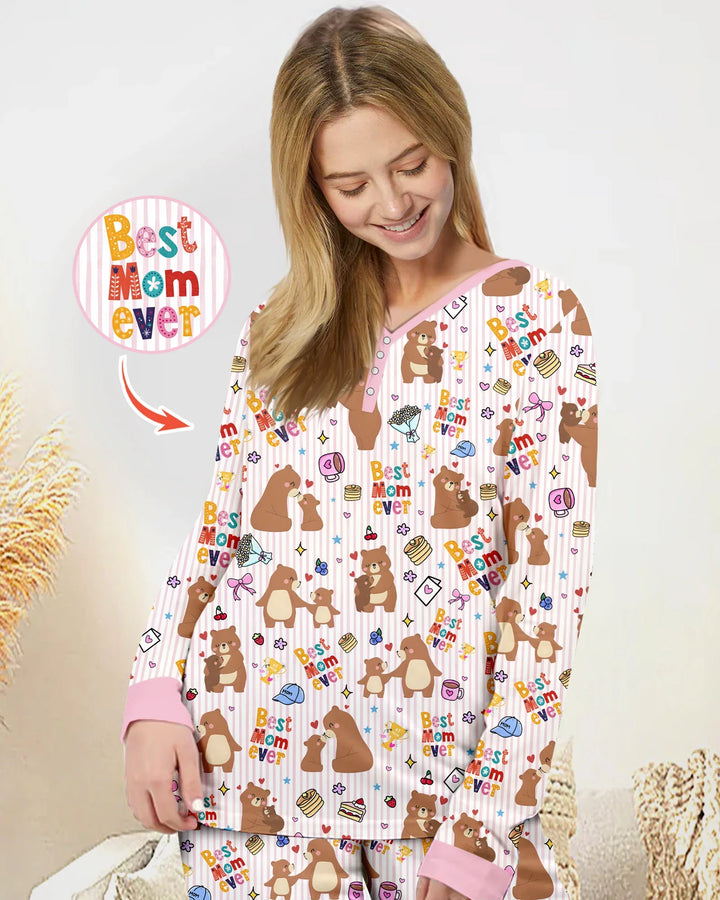 Das beste Mama-Bär aller Zeiten Familien-Pyjama-Set aus Bambus für Damen