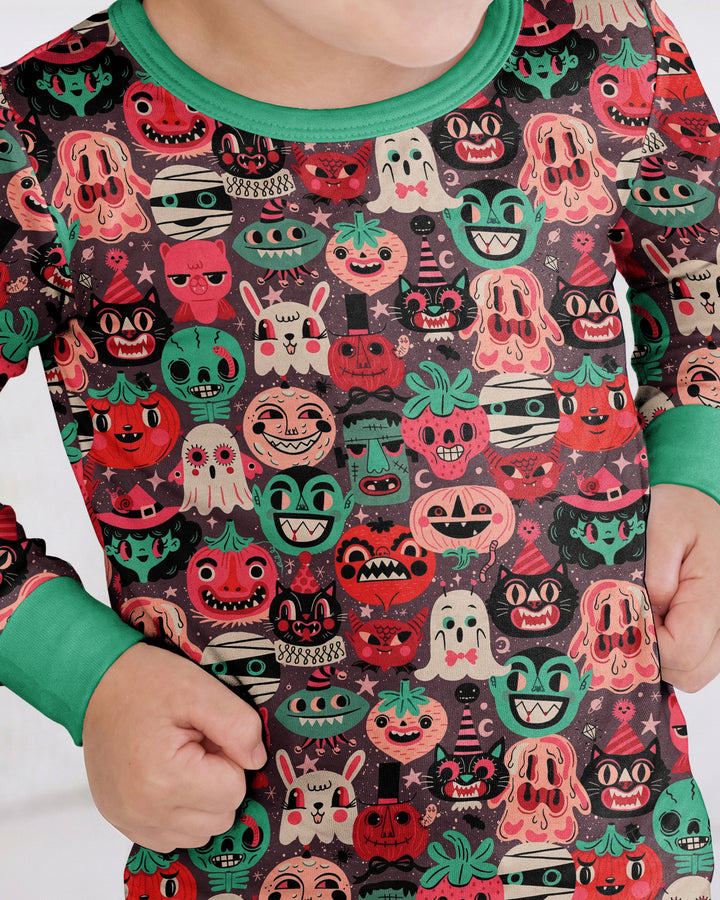Retro Halloween Monsters Ghost Pumpkin Mummy Bamboo Two Piece Long Sleeve Pajama Set