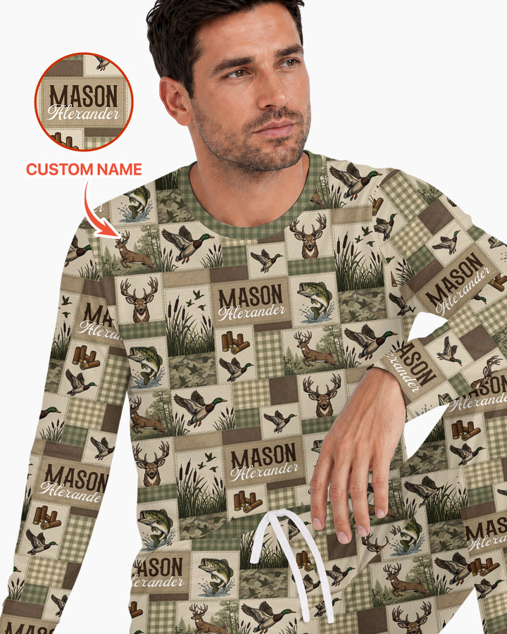 Personalized Hunting Patchwork Bamboo Men's Pajama Set