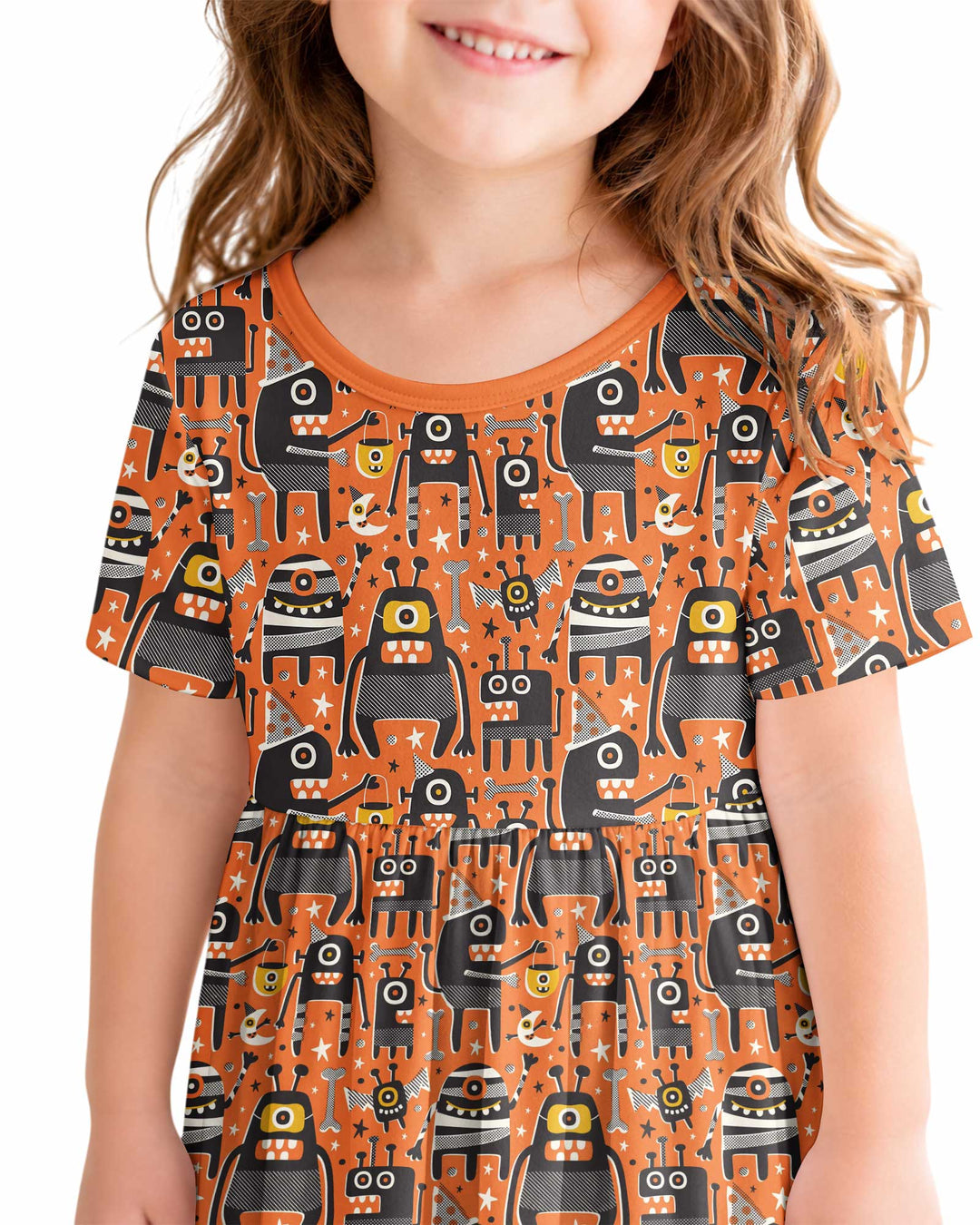 Mid Century Halloween Monster Toss Bamboo Twirl Dress