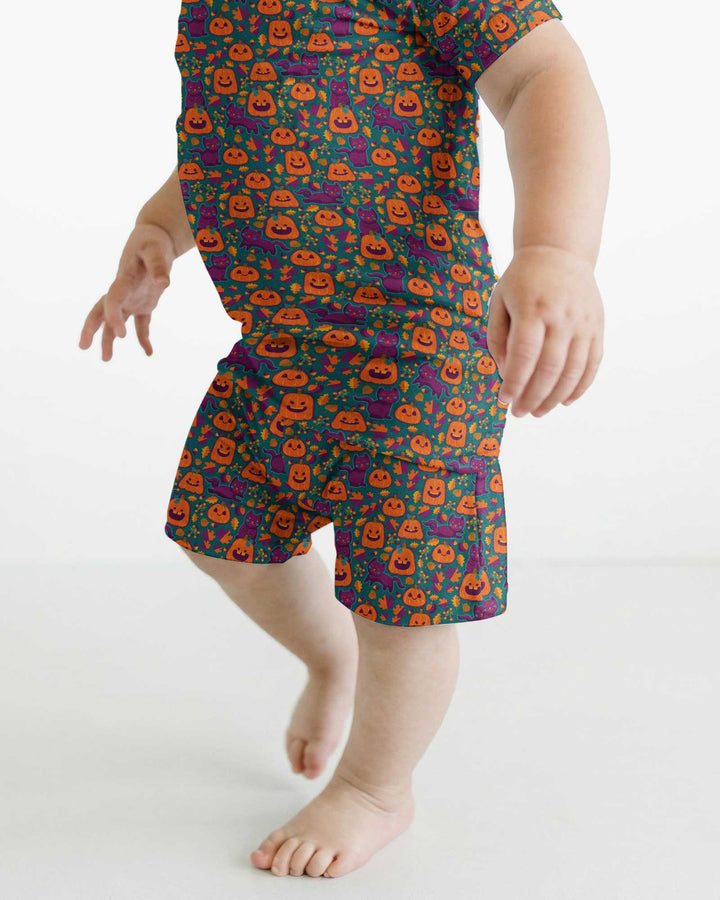 Cats and Pumpkins Bamboo Two Piece Short Sleeve Shorts Pajama Set