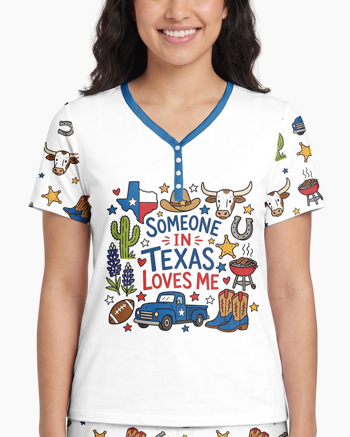 Someone in Texas Loves Me Bamboo Women Short Sleeve Short Pajama Set