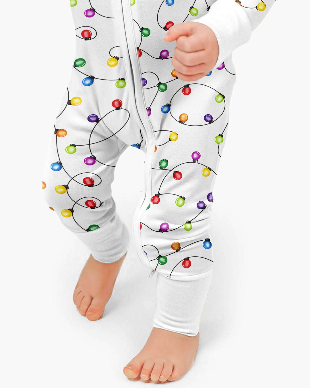 Baby's First Christmas Lights Pajamas - Colorful & Cozy Bamboo Convertible Zippy