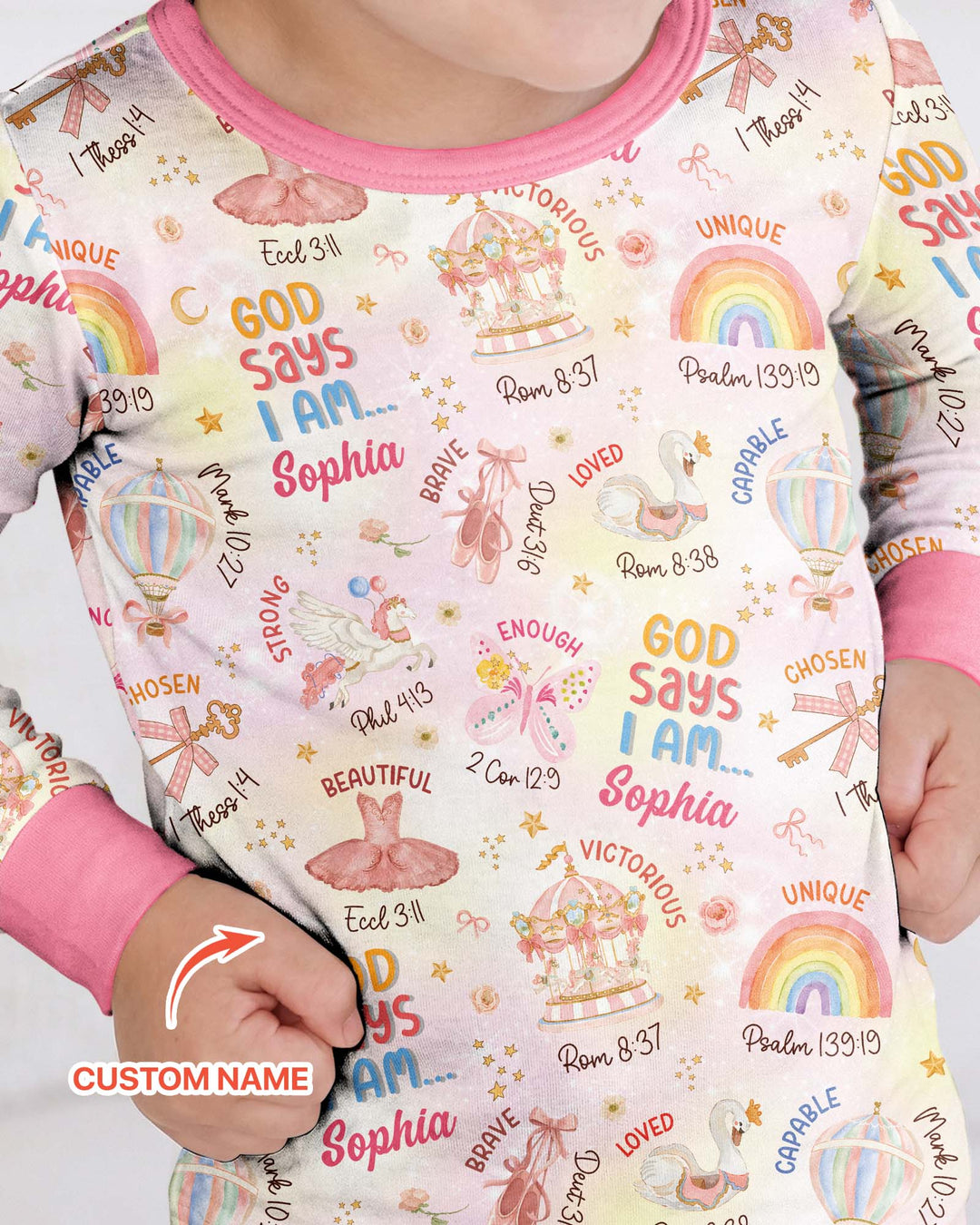 God Says I Am- Ballerina Custom Name Bamboo Two Piece Long Sleeve Pajama Set