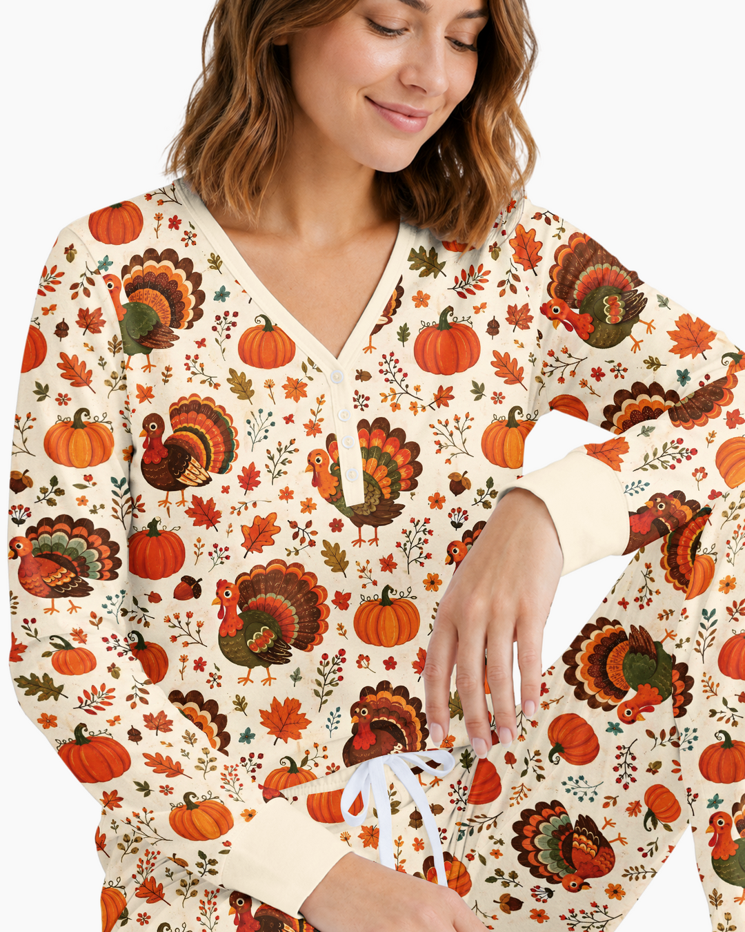 Turkey Autumn Pumpkin Bamboo Women Pajama Set