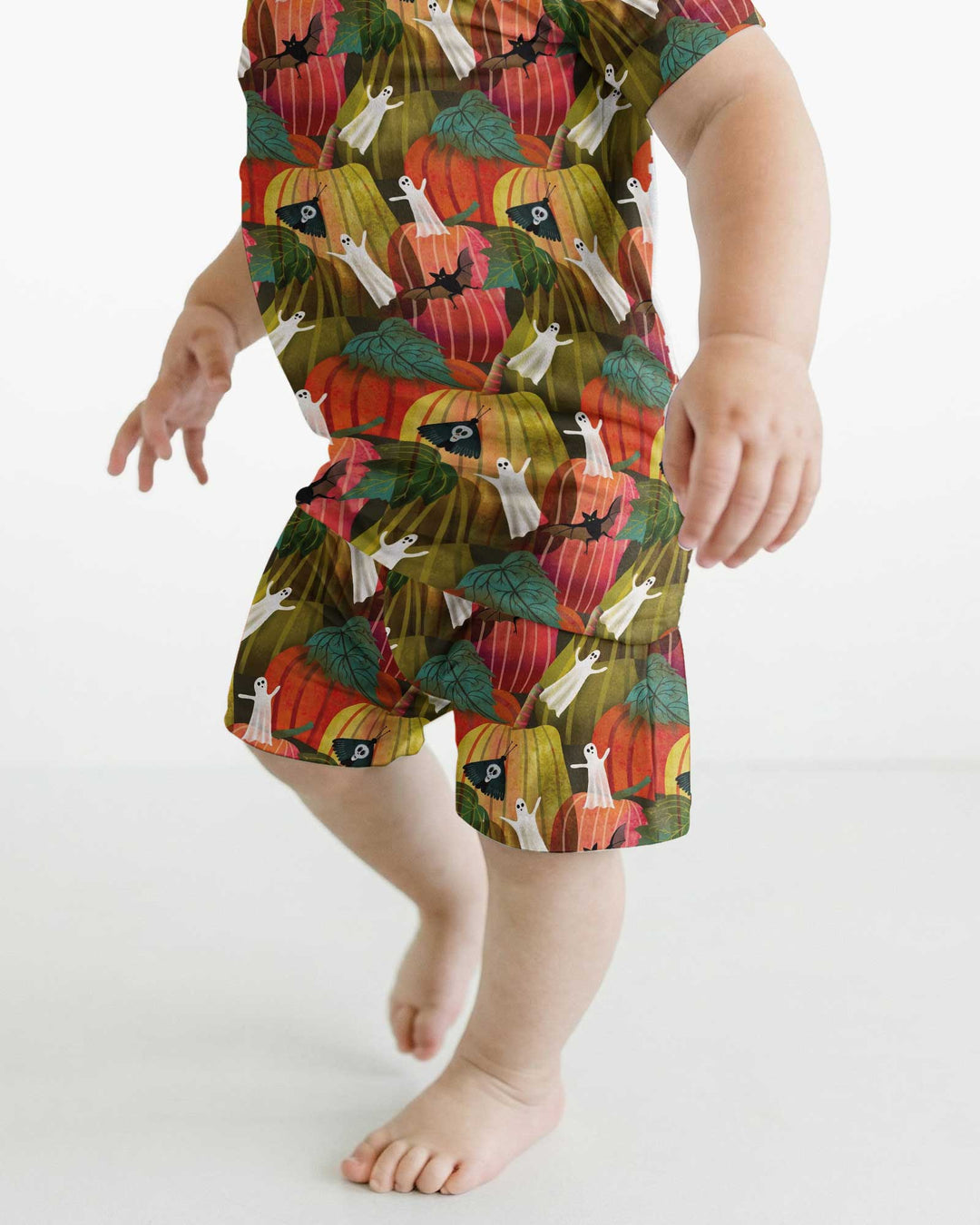 Big Pumpkin Field With Ghosts Bamboo Two Piece Short Sleeve Shorts Pajama Set