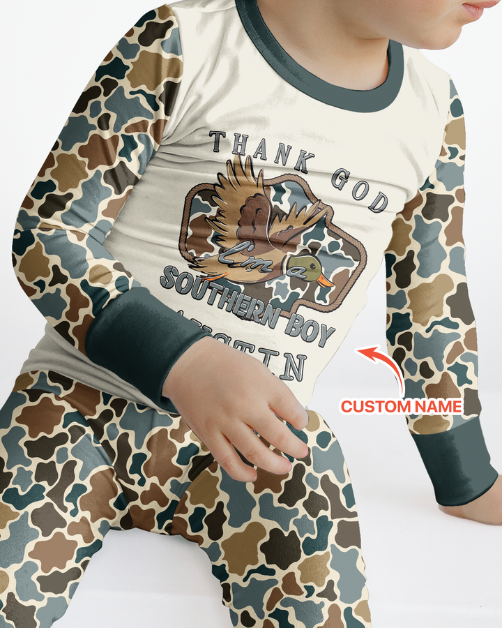 Custom Name Southern Duck Camo Bamboo Two Piece Long Sleeve Pajama Set
