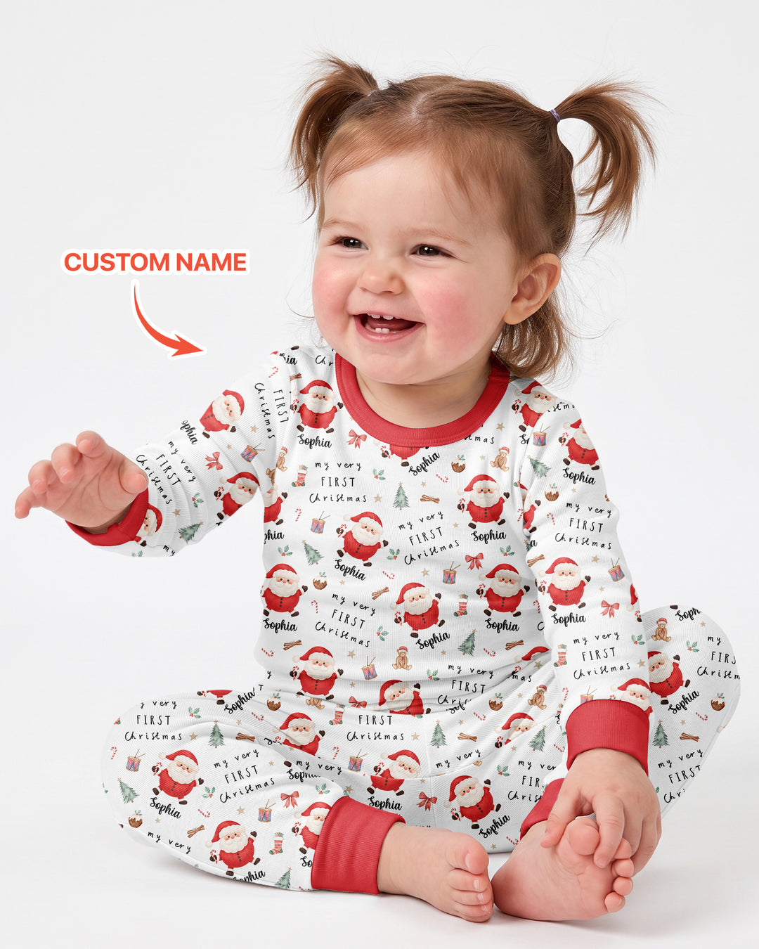Custom Name My Very First Christmas Santa  Bamboo Two Piece Long Sleeve Pajama Set