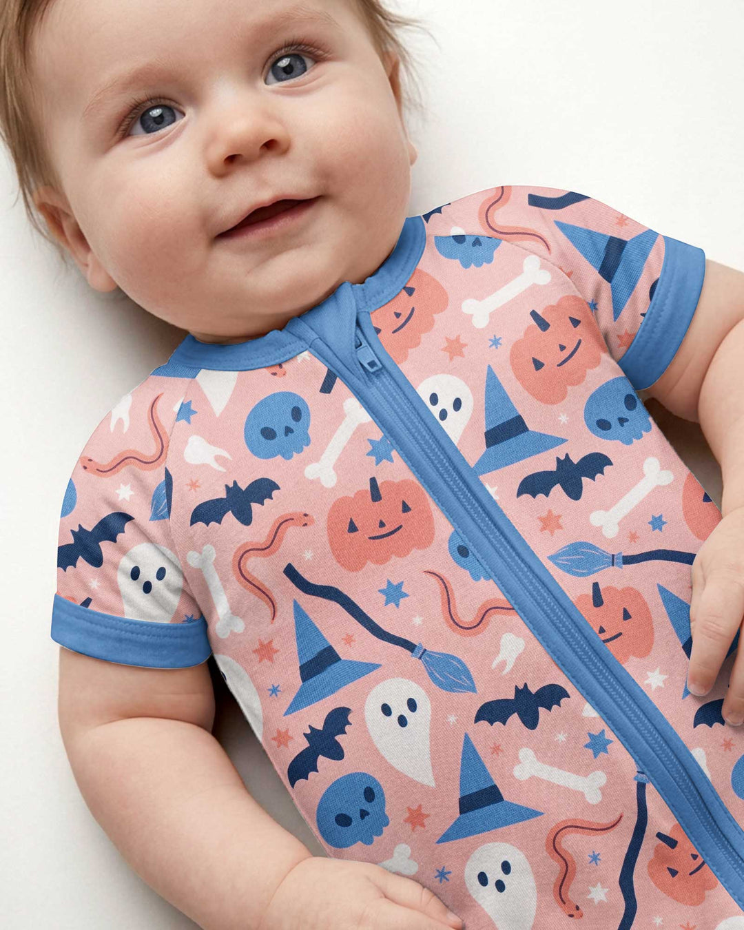 Pastel Pumpkins Skulls And Witch Craft Bamboo Shorty Zippy