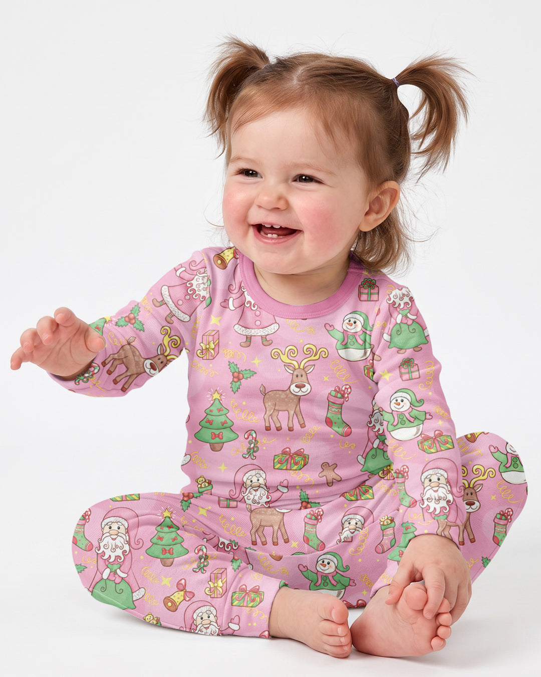 Santa Reindeer Snowflakes Bamboo Two Piece Long Sleeve Pajama Set