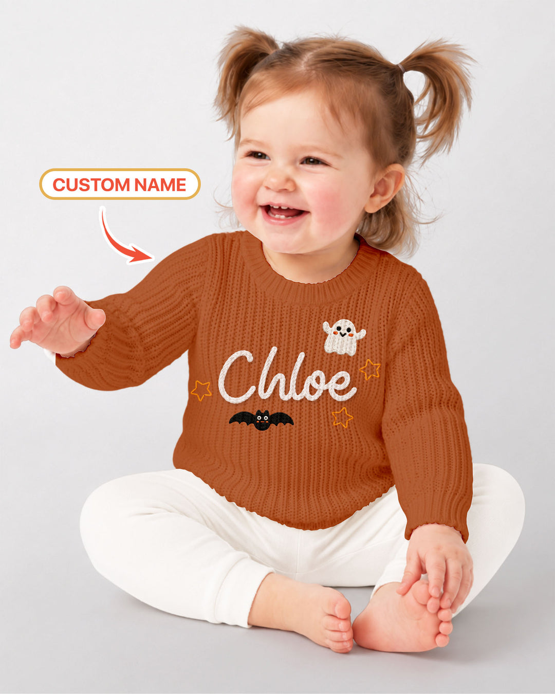 Happy Halloween Embroidered Baby Name Bamboo Knit Sweater Bubble