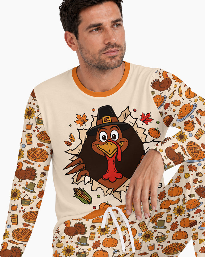 Funny Turkey on Thanksgiving Bamboo Men's Pajama Set