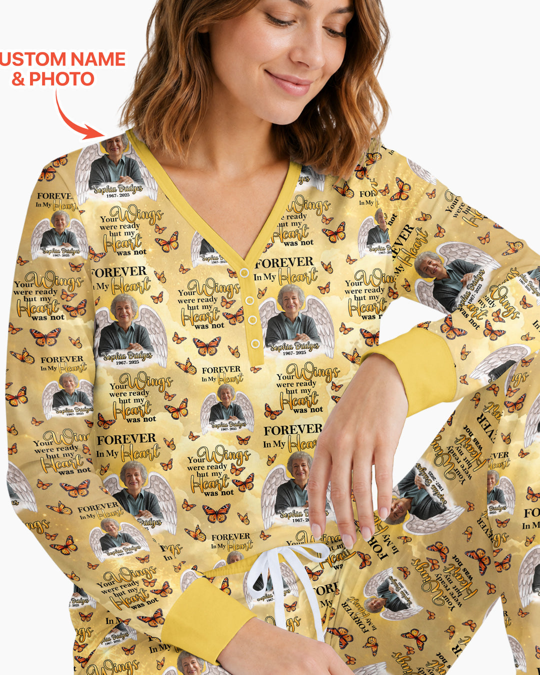 Custom Photo Forever In My Heart Family Matching Bamboo Women Pajama Set