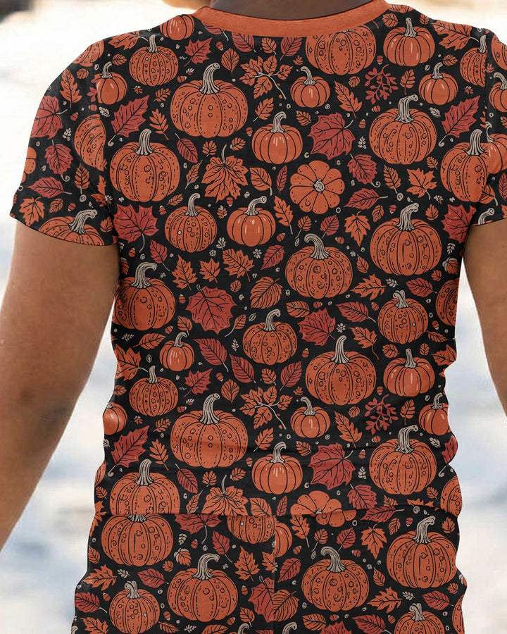 Retro Halloween Pumpkins  Bamboo Two Piece Short Sleeve Pajama Set