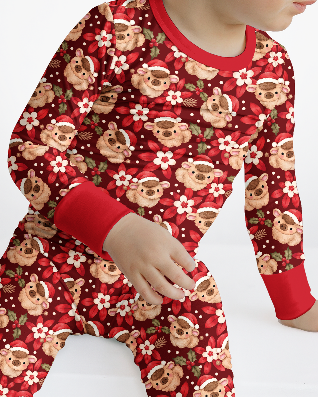 Christmas Highland Cows Bamboo Two Piece Long Sleeve Pajama Set