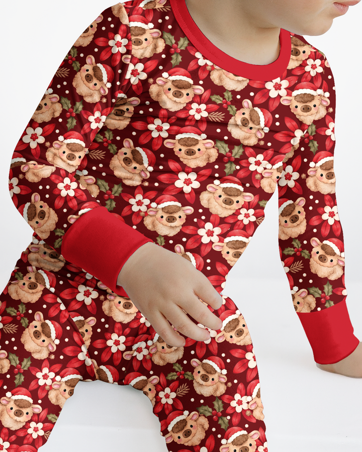 Christmas Highland Cows Bamboo Two Piece Long Sleeve Pajama Set