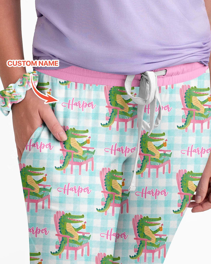 Damen-Schlafanzugset aus Bambus „Preppy Later Gator“ mit individuellem Namen