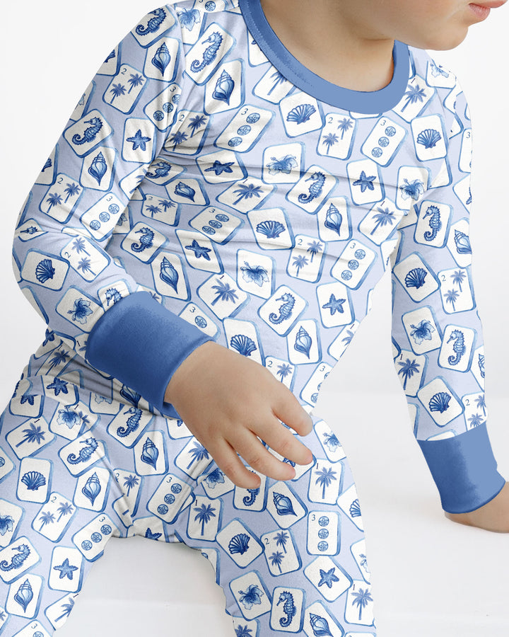 Coastal Mahjong Tiles Bamboo Two Piece Long Sleeve Pajama Set