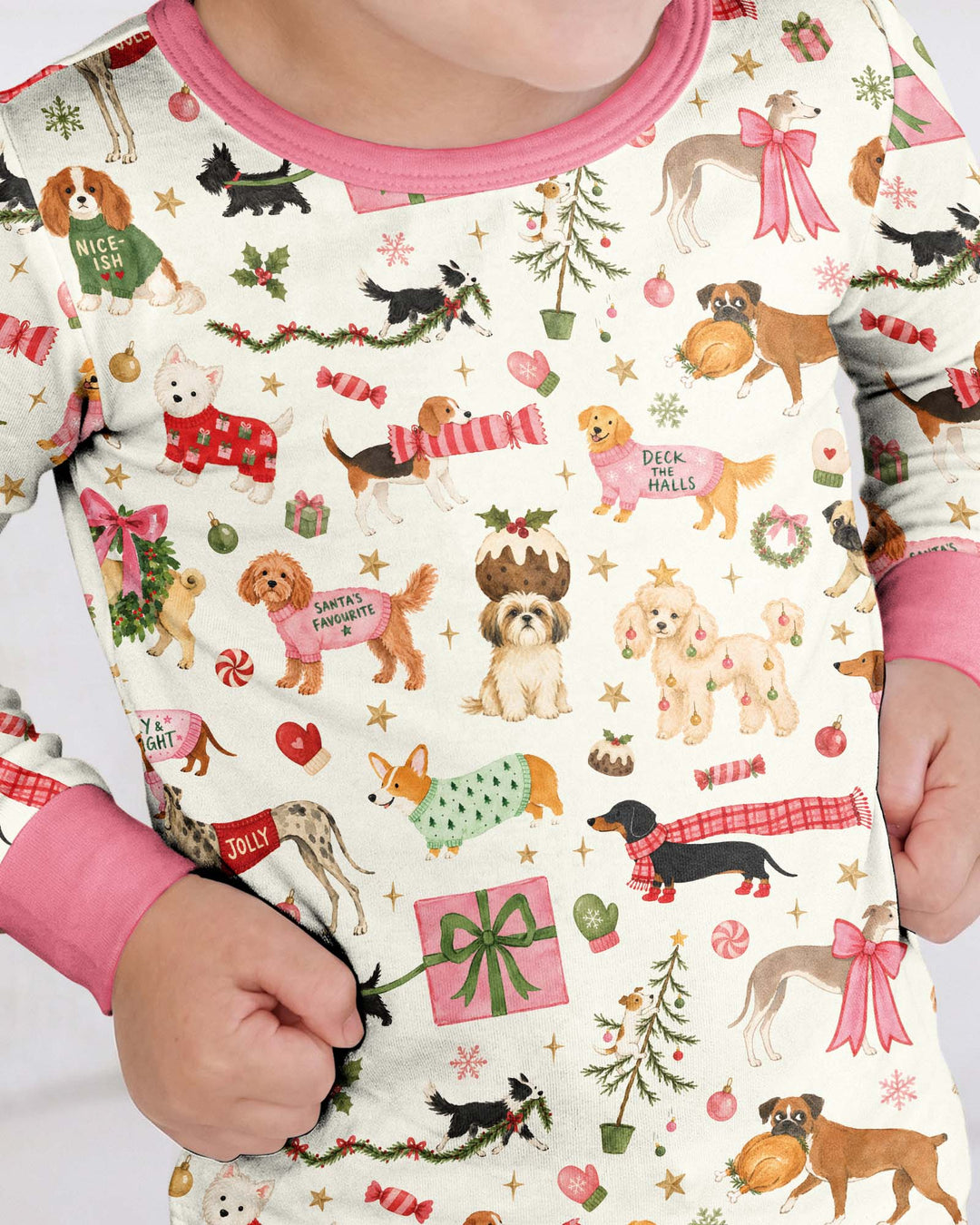 Festive Dog Merry Woofmas Bamboo Two Piece Long Sleeve Pajama Set