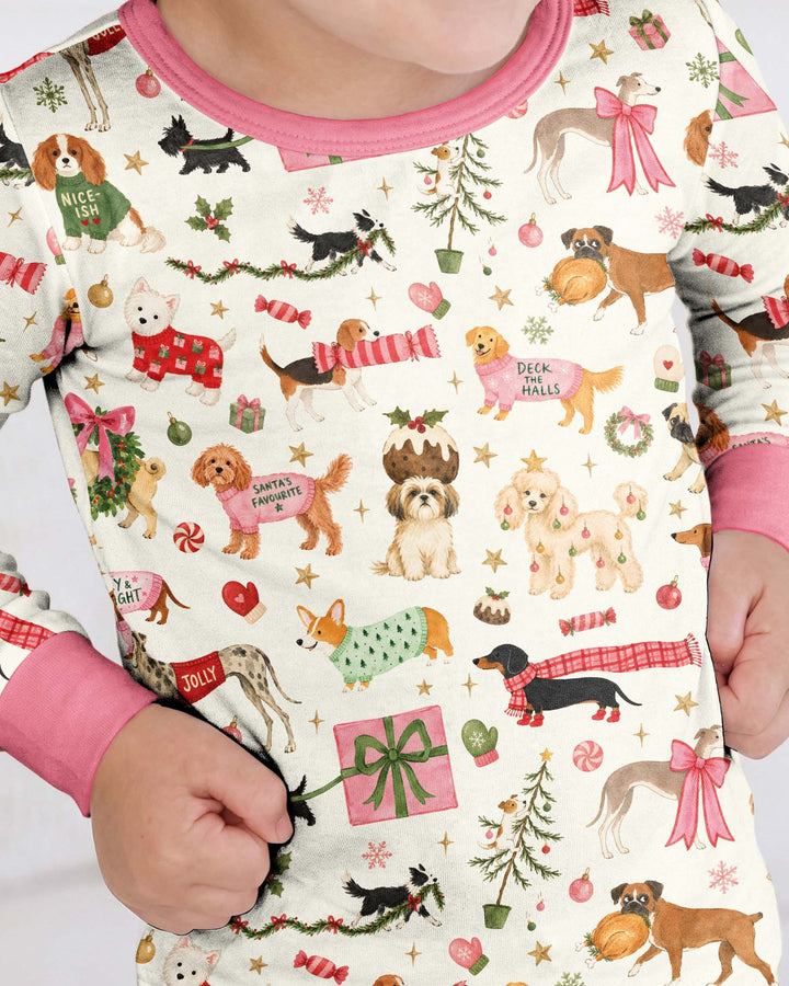 Festive Dog Merry Woofmas Bamboo Two Piece Long Sleeve Pajama Set