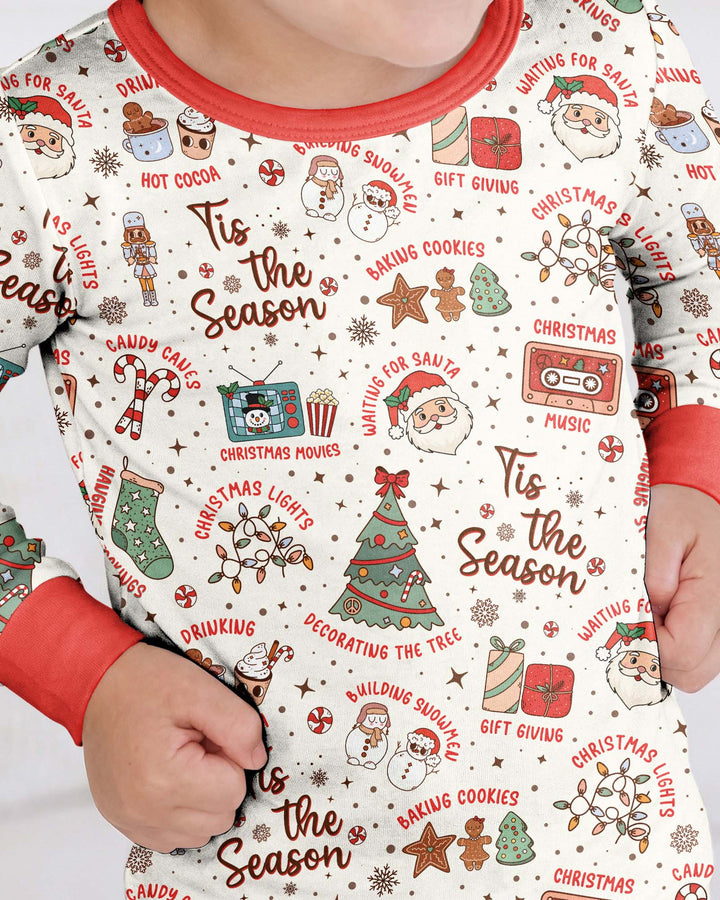 Tis The Season Retro Christmas Bamboo Two Piece Long Sleeve Pajama Set