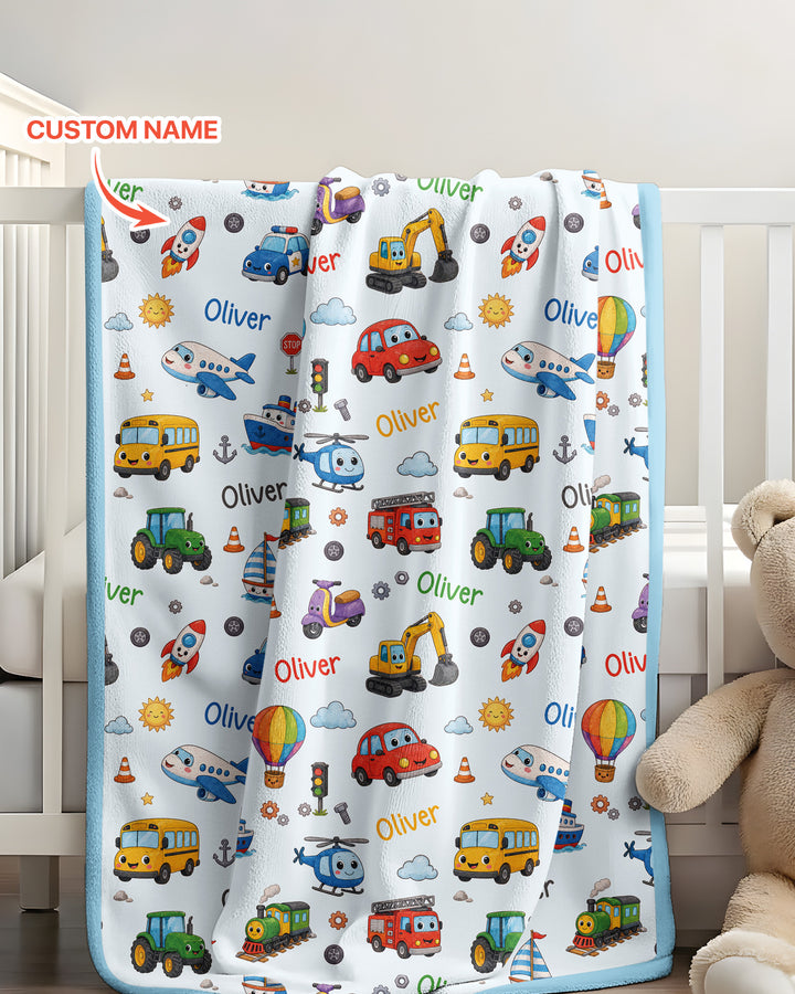 Custom Name Cute Transport Bamboo Blanket