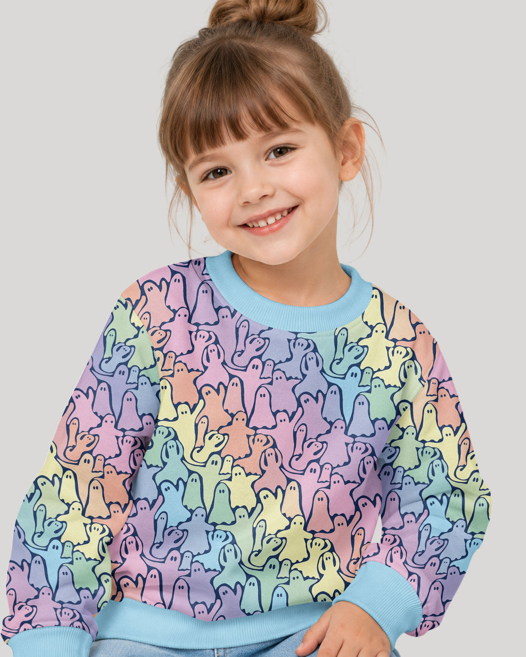 Pastel Rainbow Ghost Halloween Bamboo Crewneck Sweatshirt