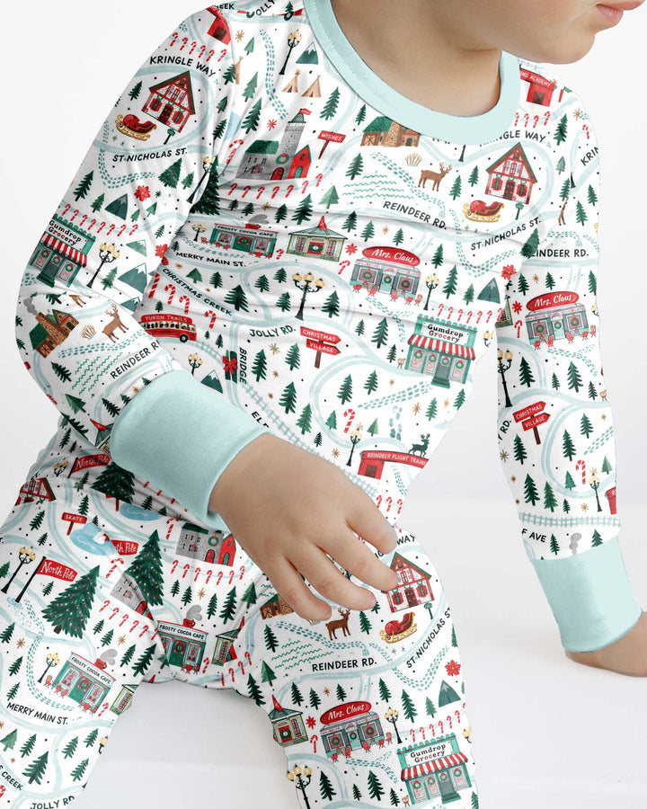 Whimsical North Pole Map Bamboo Two Piece Long Sleeve Pajama Set