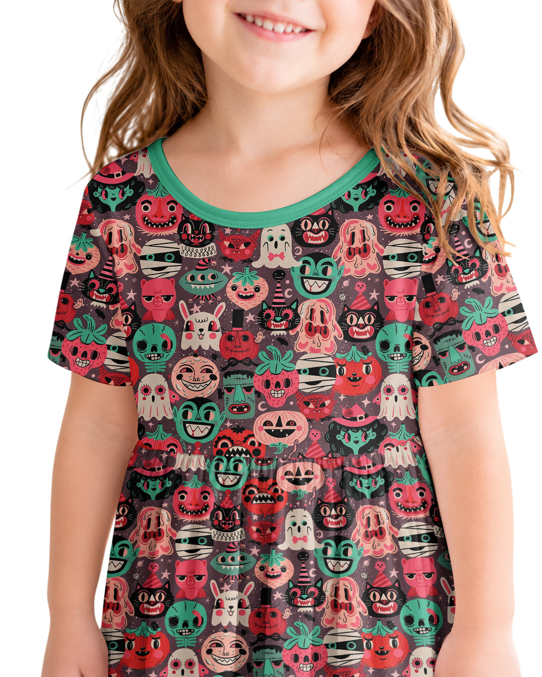 Retro Halloween Monsters Ghost Pumpkin Mummy Bamboo Twirl Dress