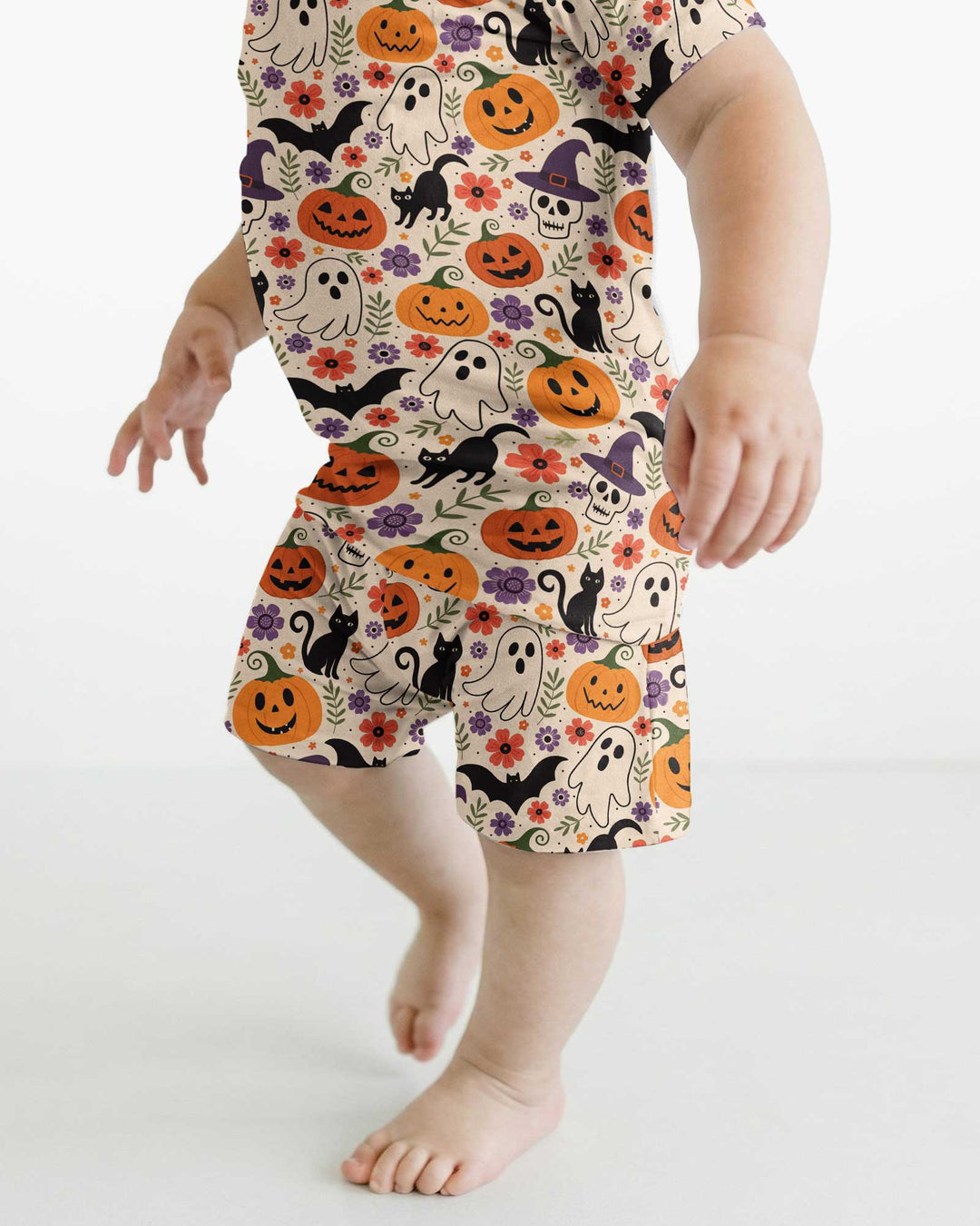 Spooky Halloween Floral Delight Bamboo Two Piece Short Sleeve Shorts Pajama Set