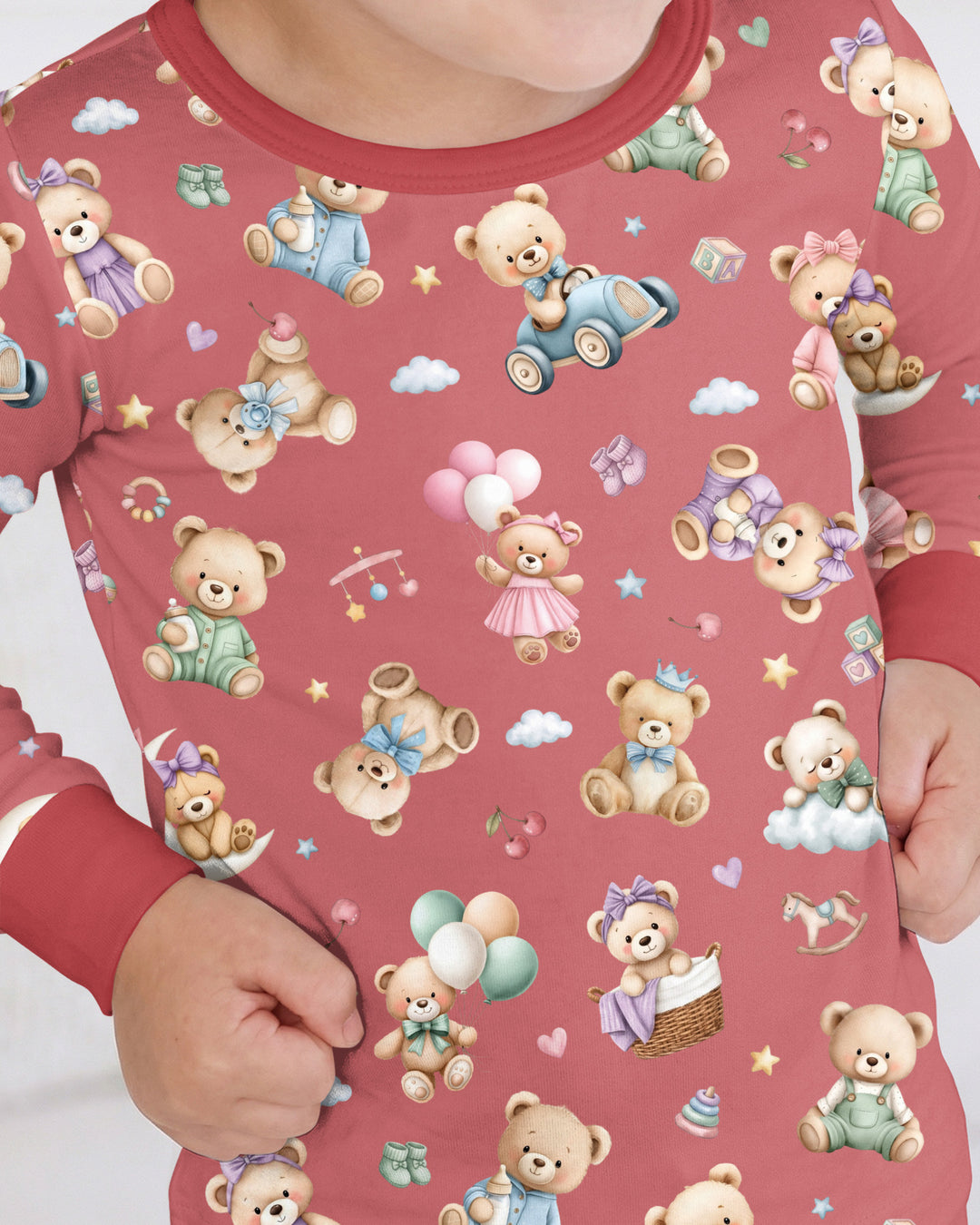 Kawaii Teddy Bamboo Two Piece Long Sleeve Pajama Set