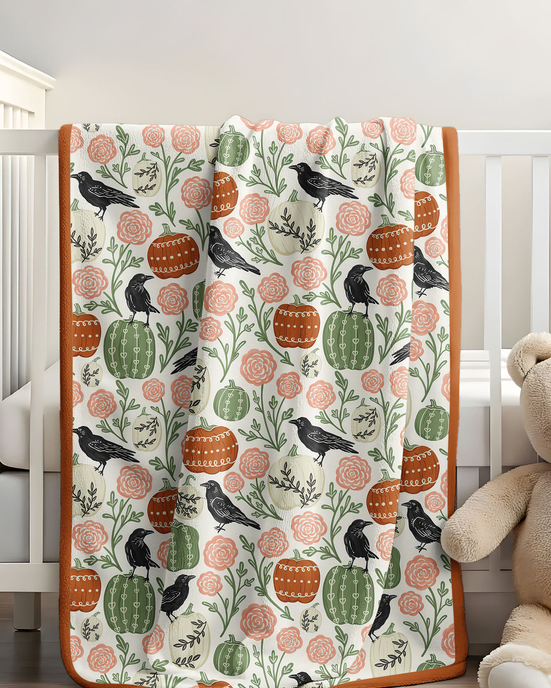 Country Crows with Mums and Pumpkins Bamboo Blanket